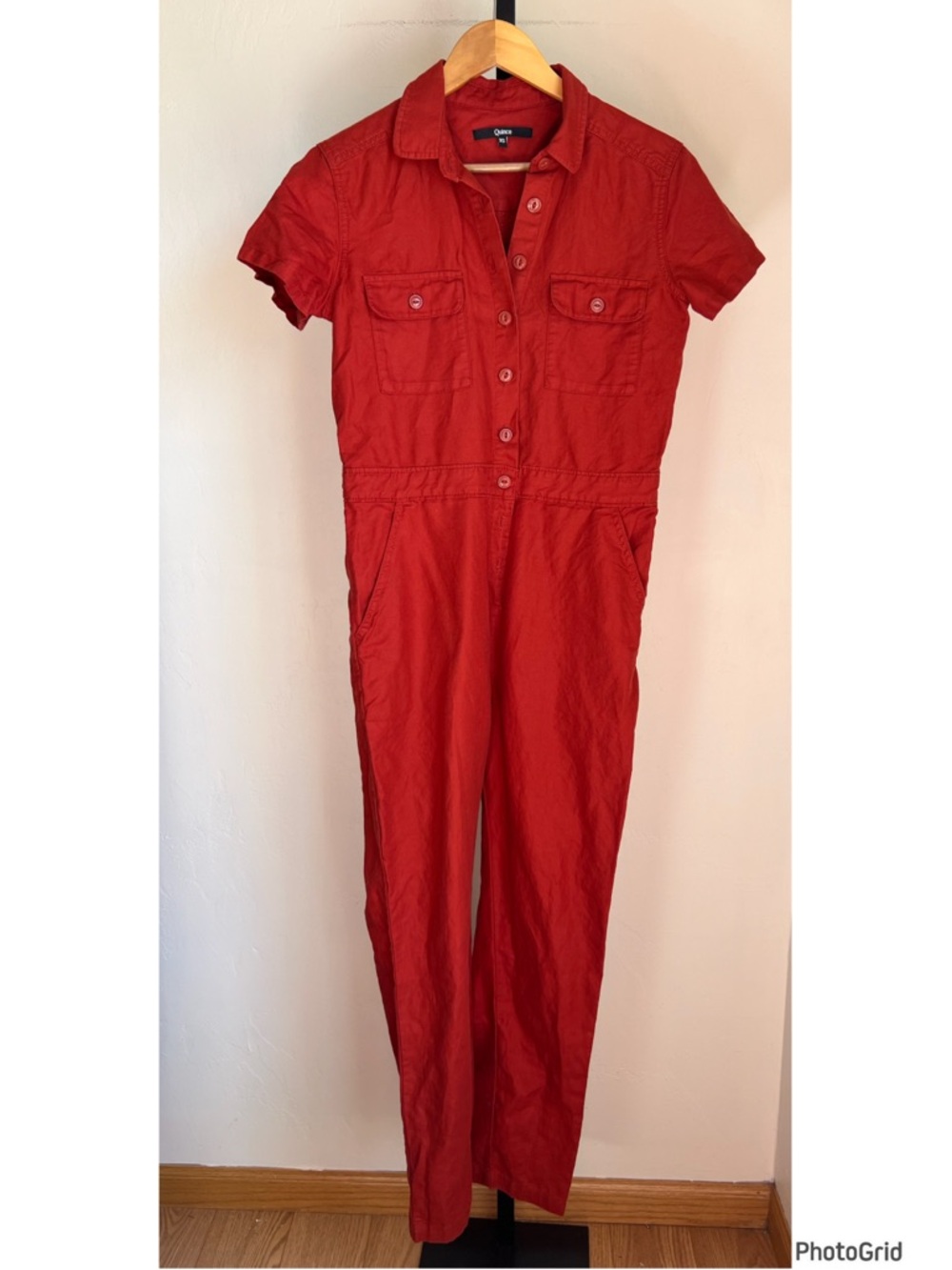 Quince Cotton Linen Twill Short Sleeve Coverall Jumpsuit Rust Red XS - Picture 2 of 3